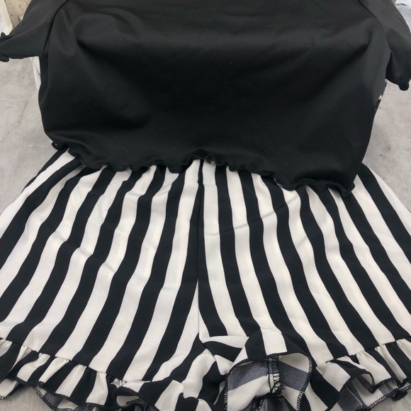 2pc Girl “Meow” Outfit With Belt | Black and White Stripes - Picture 9 of 12